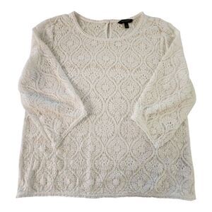 NWOT Banana Republic Lace Tunic Top Women's‎ Size Large White Sheer Shirt Blouse